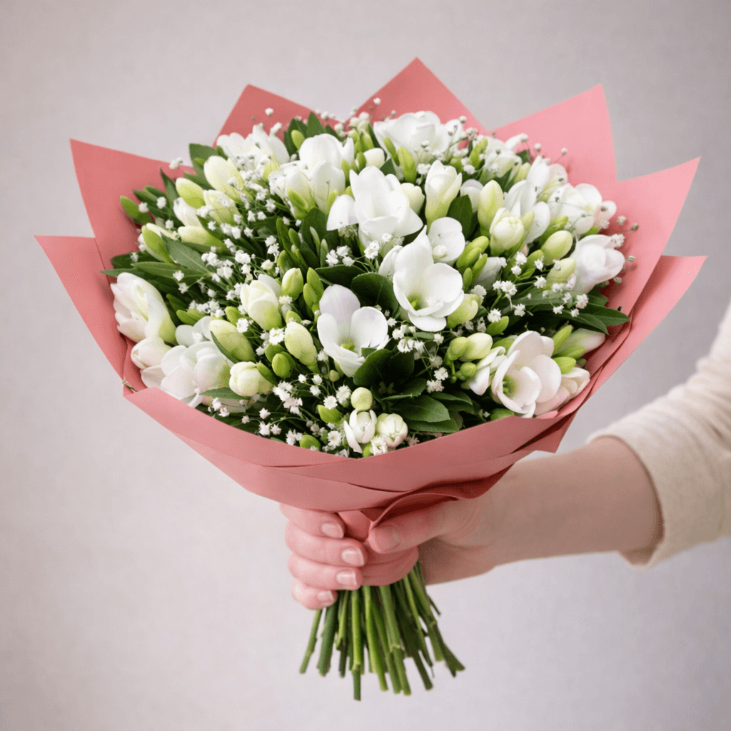 Zarif Beyaz Frezya Buketi